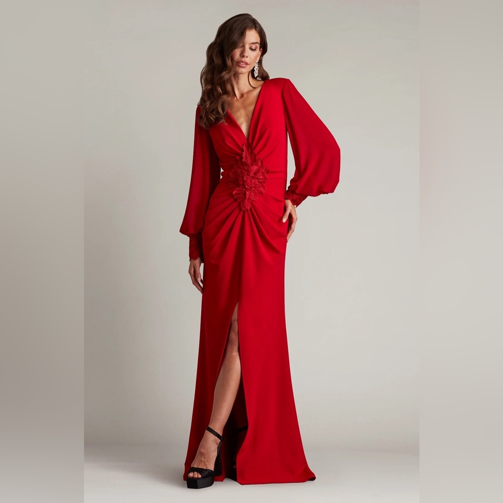 TADASHI SHOJI - SAHANA BISHOP SLEEVE PLUNGE GOWN